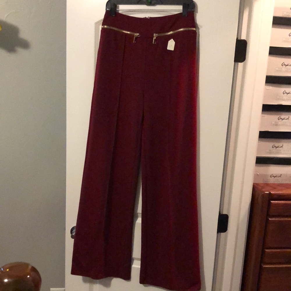 Women’s wide leg burgundy pants